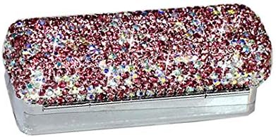 Lipstick Bling Rhinestone Crystal Case Storage Organizer Box with Mirror for Women's Lipstick Holder-Cosmetic Storage Kit (Pink)