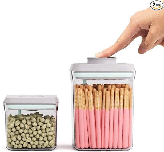 Airtight Food Storage Containers with Lids, Pop Top Kitchen Pantry Organizers and Storage, BPA-Free Clear Plastic Canisters for Cereal, Flour, Sugar, Rice, and Baking Supplies, 1.5Qt & 0.5Qt