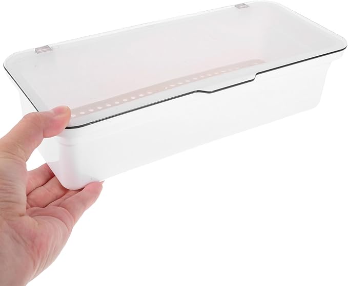 Alipis Plastic Silverware Tray with Lid, Silverware Countertop Storage Container Kitchen Cutlery and Utensil Drawer Organizer for Kitchen Flatware Spoons Forks White