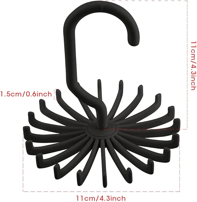 Tie Rack, 360° Rotatable Tie Hanger with 20 Hook Belt Hanger Adjustable Tie Organizer for Men Women Closet(Black)