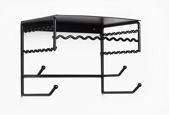 Mango Steam Black 10" Wall Mount Jewelry & Accessory Storage Rack Organizer Shelf for Earrings, Bracelets, Necklaces, & Hair Accessories