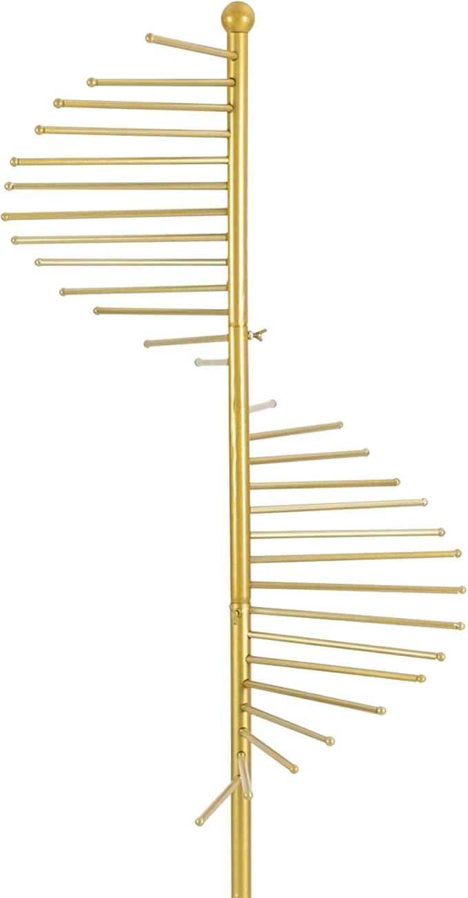 Freestanding Scarf Racks, Spiral Scarf Organizer Stand with 30 Hanger Rods, Metal Scarf Display Holder with Heavy Base for Clothing Store for Space Saving Shelves (Gold)