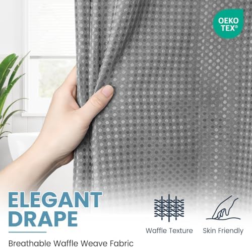 SORTTO Ringless Waffle Shower Curtain with Snap in Liner Set, 71x92, Grey - Image 3