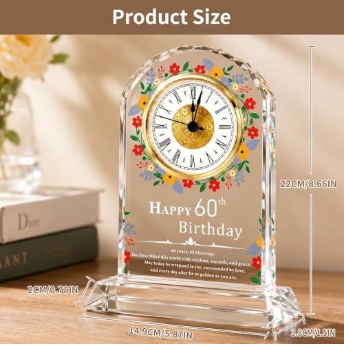 60th Birthday Gifts for Women, Crystal Quartz Desk Clock Keepsake - Image 6