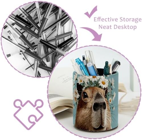 Vcedizo Pen Holder for Desk, Capybara Daisiy Makeup Brush Holder Pencil Cup - Image 4