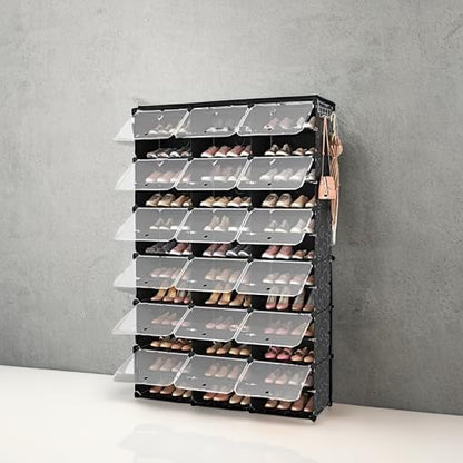 ROJASOP Portable Shoe Rack Organizer, 72 Pairs Covered Shoe Rack Shoe Organizer for Closet Entryway 12-Tier Shoe Storage Cabinet Space Saver Closed Shoe Organizer Cabinet with Doors