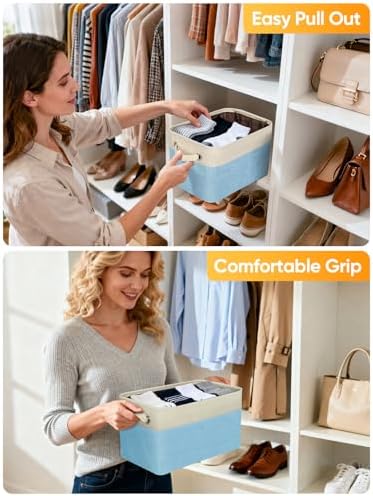 BALEINE 1 Pack Fabric Closet Storage Bins for Shelves, Linen Closet Organizers and Storage, Decorative Baskets for Organizing, Shelf, Clothes, Home, Office (Green, 17''x13''x10.5'') - Image 5