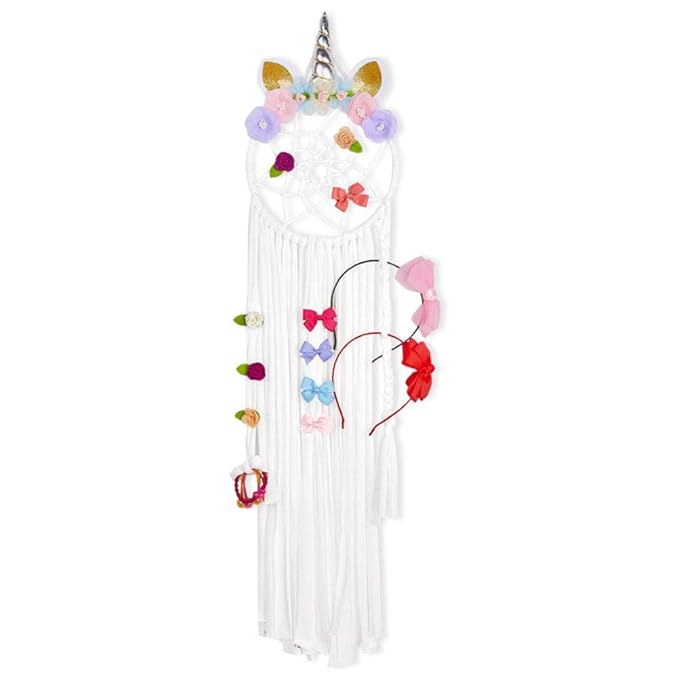 Unicorn Theme Hair Bows Holder,Flowers Headband Holder Hair Clips Organizer,Dream Catcher Wall Decor for Girls' Room,Hair Accessories Storage Hair Barrettes Organizer