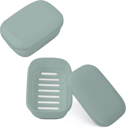 Quatish 2 Pack Travel Soap Container, Portable Soap Holder with Lid, Travel Bar Soap Holder, Soap Case for Camping Gym Travel, Soap Box for Bathroom, Greygreen