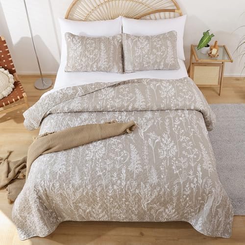 JANZAA Twin Quilt, Oatmeal Quilt Set Floral Bedspread 2 Pcs Bedding Set - Image 6