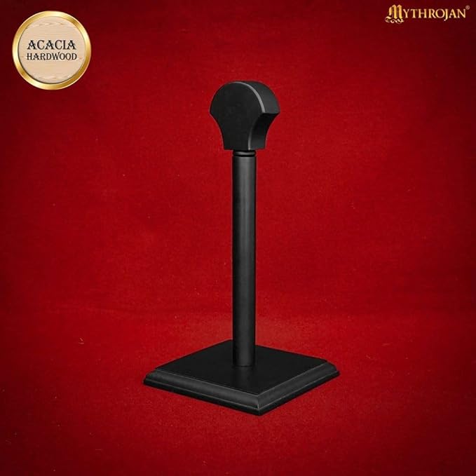 Mythrojan Wooden Helmet Stand Solid Medieval Roman Viking Helmet Display Stand Mask Display Templar Spartan Cosplay Larp Knight Stand Black