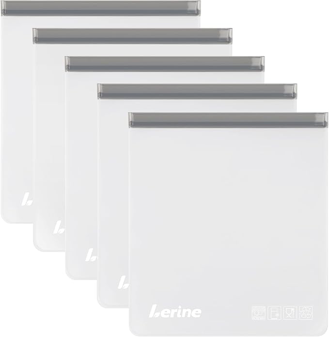 Lerine Reusable 2 Gallon Freezer Bags Dishwasher Safe 13"x15.6", Leakproof BPA Free Reusable Freezer Bags 2 Gallon, Food Storage Bags for Marinate Meats, Vegetables, Home Organization(Gray,2Gallon)
