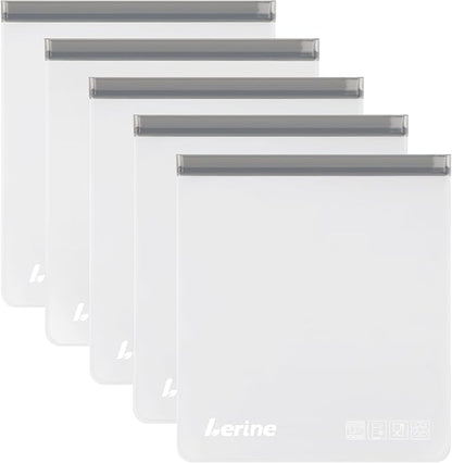 Lerine Reusable 2 Gallon Freezer Bags Dishwasher Safe 13"x15.6", Leakproof BPA Free Reusable Freezer Bags 2 Gallon, Food Storage Bags for Marinate Meats, Vegetables, Home Organization(Gray,2Gallon)