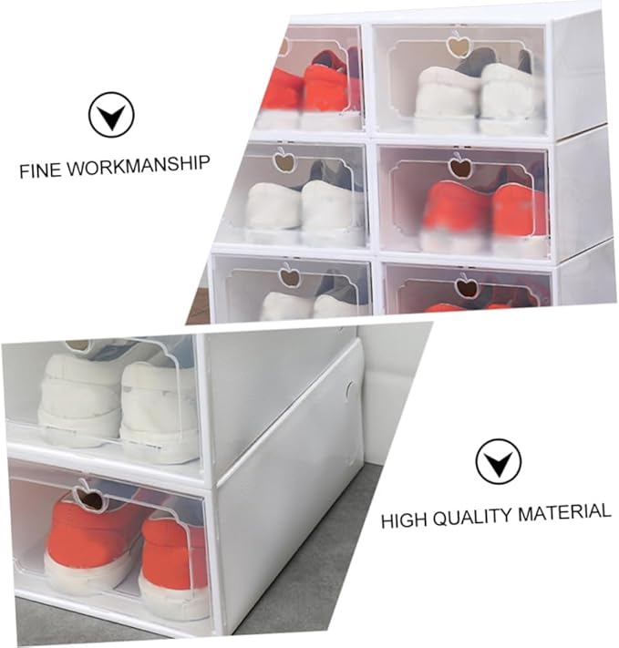 6pcs Large Capacity Plastic Shoe Organizer Boxes with Flip- Design, Stackable Storage Cases for Home Closet Shoes, Pearl White