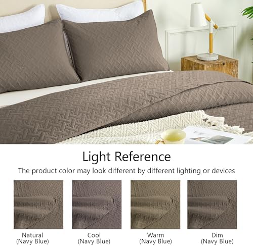 FLYMME Quilts Queen Size,Lightweight Mocha Brown Bedspreads,Basket Weave Pattern,Ultra Soft Microfiber Bed Coverlet 3 Pieces for All-Seasons (1 Quilt,2 Shams) - Image 4