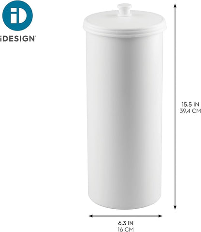iDesign Freestanding Bathroom Toilet Paper Storage Holder with Lid for 3 Extra Rolls, White