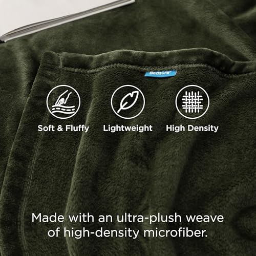 Bedsure Fleece Blankets King Size Oive Green - Bed Blanket Soft Lightweight Plush Cozy Fuzzy Luxury Microfiber, 108x90 inches - Image 3