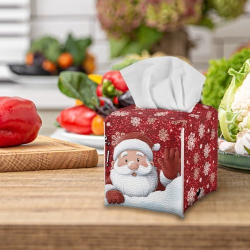 Christmas Tissue Box Cover Cute Santa Tissue Box Holder 5x5x5 inch Modern Home Decor Red Facial Paper Organizer Holder for Office Bedroom Car Bathroom - Image 4