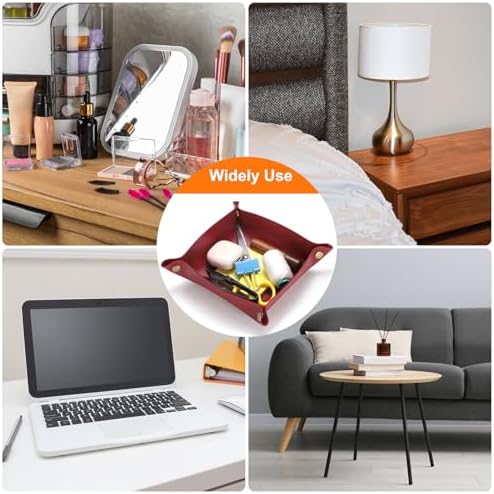 HARFINGTON PU Leather Valet Tray Unisex Folding Small Catchall Tray Portable Entryway Table Tray Nightstand Bedside Desk Tray for Key Wallet Watch Coin Jewelry Dice, Green - Image 7