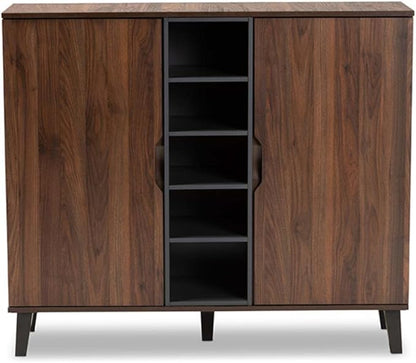Baxton Studio Two-Tone Walnut Brown and Grey Finished Wood 2-Door Shoe Cabinet