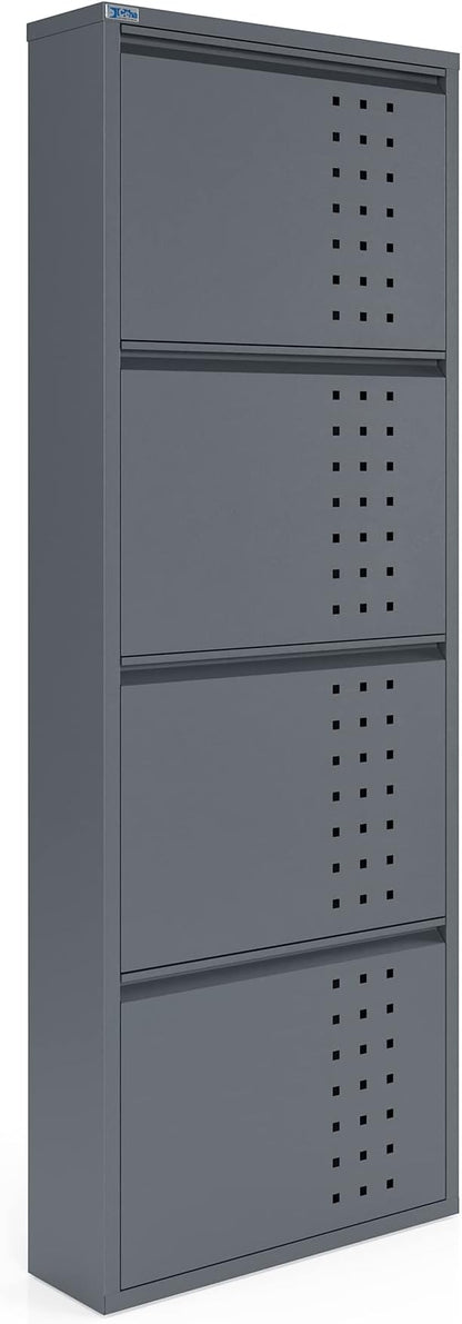 4 Tier Metal Shoe Cabinet with Cover, Durable Shoe Storage Organizer for Entryway, Space Saving Shoe Shelf Closet with Front Ventilation Holes, 5.91" x 53.5" x 19.68", Anthracite