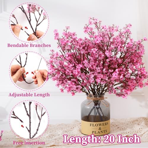 5 Pcs Fake Flowers, Real Touch Babys Breath Artificial Flowers, Pink - Image 3