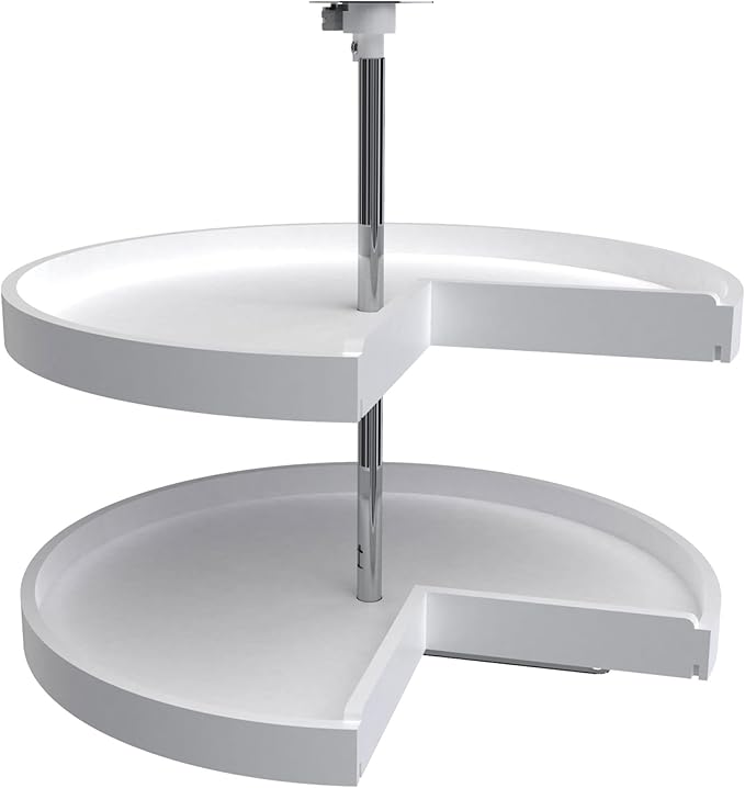 Rev-A-Shelf 2 Tier Pie-Cut Lazy Susan for Corner Base Cabinets, Plastic, 28" Double Shelf Swivel Kitchen Spice and Can Organizer, 28" W x 18.25" D x 26" H, White, 6942-28-11-52