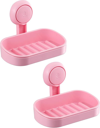 TAILI Soap Holder Soap Dish for Shower, Suction Cup Soap Holder for Shower Wall, Bathroom Accessories, Removable Strong Hold Soap Saver, Drill Free, Pink 2 Set