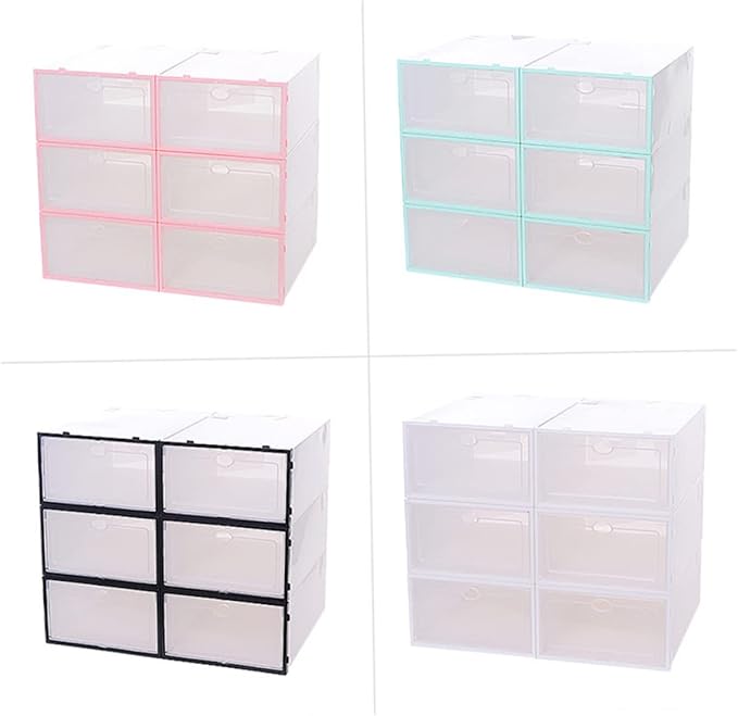 6pcs Stackable Thickened Plastic Shoe Boxes Organizing Storage Case for Shoes Storage Box for Men Women