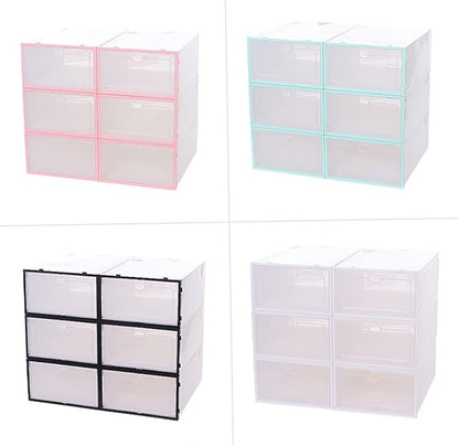 6pcs Stackable Thickened Plastic Shoe Boxes Organizing Storage Case for Shoes Storage Box for Men Women