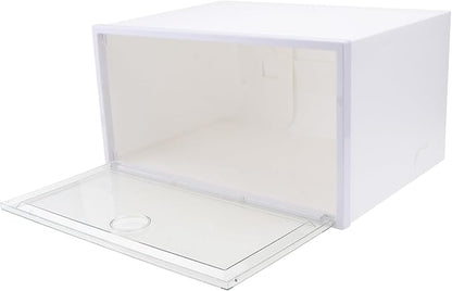 Yardwe Plastic Shoe Storage Box with Dustproof Cover, 34×18×25cm Stackable Organizer for Sneaker and Boot Storage, Side-opening Light-colored Door, Large Capacity Shoe Organizer for Home
