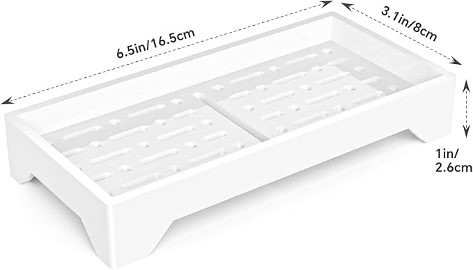 NiHome Self Draining Acrylic Soap Dish Fit for Kitsch, Durable Bathroom & Kitchen Soap Holder with 360° Airflow, Elegant Slotted Design to Keep Soap Bars Dry & Free from Residue, Easy to Clean (White)