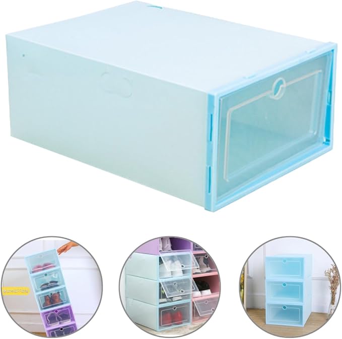 Stackable Shoe Storage Box 6-Pack Dustproof Shoes Organizer Hinged Lid Sturdy Plastic Container for Sneakers and Heels for Closet and Home Use