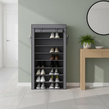 10-Tier Portable Shoe Rack, Shoe Organizer with Smooth Painted Surface Finishe, Space-Saving Shoe Shelf for Entryway, Living Room, Bedroom (Gray, 10-Tier)