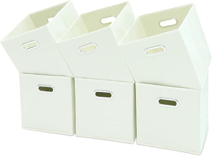 Black Fabric Cubby Storage Bins,13x13x13 Inches,Cube Organizer Bin Foldable Storage Boxes with Dual Handles Fabric Organizer Box and collapsible Storages basket,Set of 6,Creamy-White