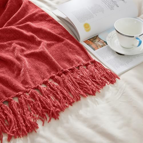 CozeCube Chenille Throw Blanket, Christmas Red Fringe Blanket, 60"X80" - Image 6