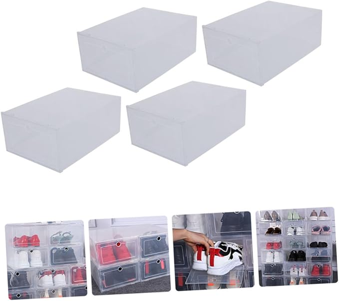 4pcs Shoe Storage Boxes Sturdy Pp Drawer Type Organizers for Home Stackable Design for Easy Access for Shoes Boots and Sneakers