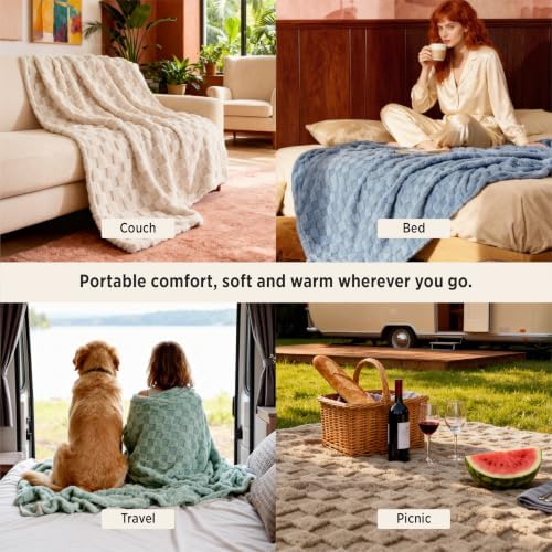 Bedsure Checkered Soft Cozy Throw Blanket for Couch, Green,50"×60" - Image 4
