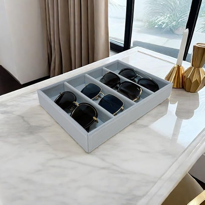 Sunglasses Eyewear Watch Tray Gray Velvet Stackable Organizer Premium Quality Jewelry Storage Multi Function Hallway Orgnization Drawer Divider