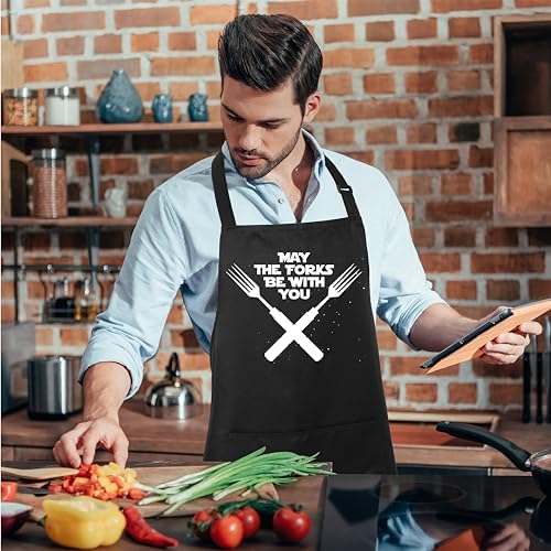 Xornis 100% Cotton Funny Apron for Men Women Adjustable Bib Aprons with 2 Pockets Grill Kitchen Cooking BBQ One Size Fits All - Image 6