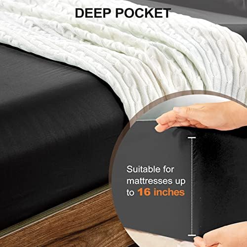 FreshCulture King Fitted Sheet - Hotel Quality, Ultra Soft & Breathable Brushed Microfiber, Deep Pocket, Cooling, King Size Bed (Black) - Image 4