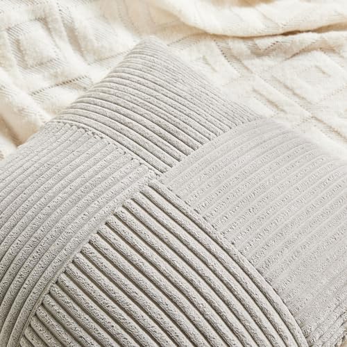 Fancy Homi 2 Packs Neutral Grey Euro Decorative Throw Pillow Covers 26x26 Inch for Couch Bed Sofa, Rustic Farmhouse Boho Home Decor, Soft Corss Corduroy Patchwork Textured Square Cushion Case 66x66 cm - Image 3