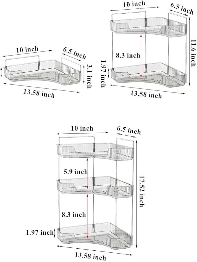 Corner Bathroom Counter Organizer, Vanity Trays for Bathroom, Skincare Makeup Organizer Shelf, Shelf Cosmetics, Toiletries, Lotions, Perfumes (3 Tiers, Clear)