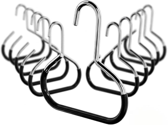 Scarf Hanger for Closet, Non-Slip PVC Coated Hat Organizer & Tie Rack, Arched Steel Hook Space Saving Hanger for Multiple Scarves, Belts, Hijabs and Accessories, Black 10 Pack
