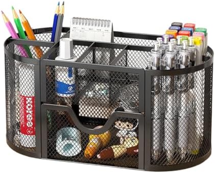 Wire Mesh Desk Organizer, Black Pen Holder and Desk Organizer with Compartments, Desk Drawer Organizers and Accessories for Office School Home Supplies Teacher Students by Unknown