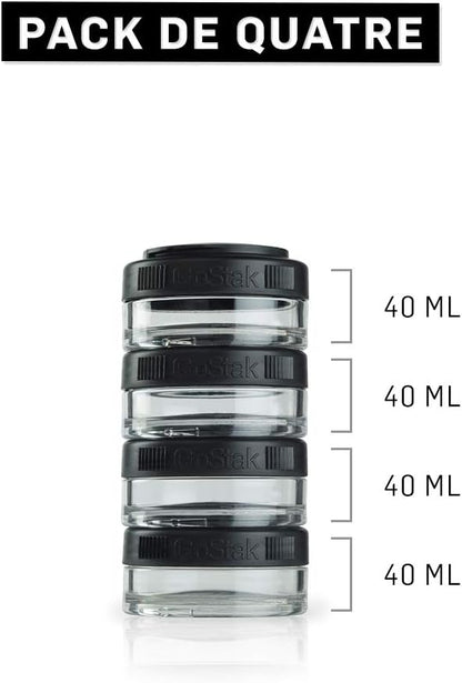 BlenderBottle GoStak Twist n' Lock Storage Jars, 40cc 4-Pak, Black