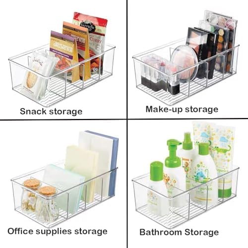 1 Pack Storage Organizer Bins, Plastic Bins Desk Organizer Containers with 4 Slots for Pantry, Kitchen, Fridge, Cabinet Packets, Snacks, Shelves, Pouches, Spice Packets - Image 6
