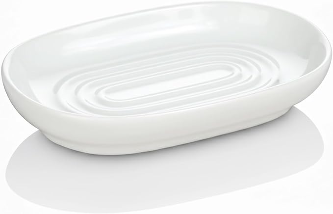AIMAIAIMAI White Ceramic Soap Dish, Minimalist Bar Soap Holder - Elegant Hostess Gift, Housewarming Gift for New Home, Decorative Soap Tray for Bathroom, Kitchen