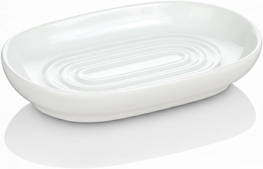AIMAIAIMAI White Ceramic Soap Dish, Minimalist Bar Soap Holder - Elegant Hostess Gift, Housewarming Gift for New Home, Decorative Soap Tray for Bathroom, Kitchen