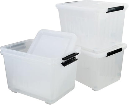 50 Quart Plastic Wheeled Storage Bin, 4 Packs, Plastic Latching Storage Box